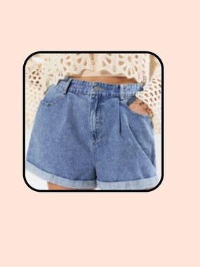 Gilli Light Blue Medium Wash High-Waist Rolled Cuff Denim Jean Shorts